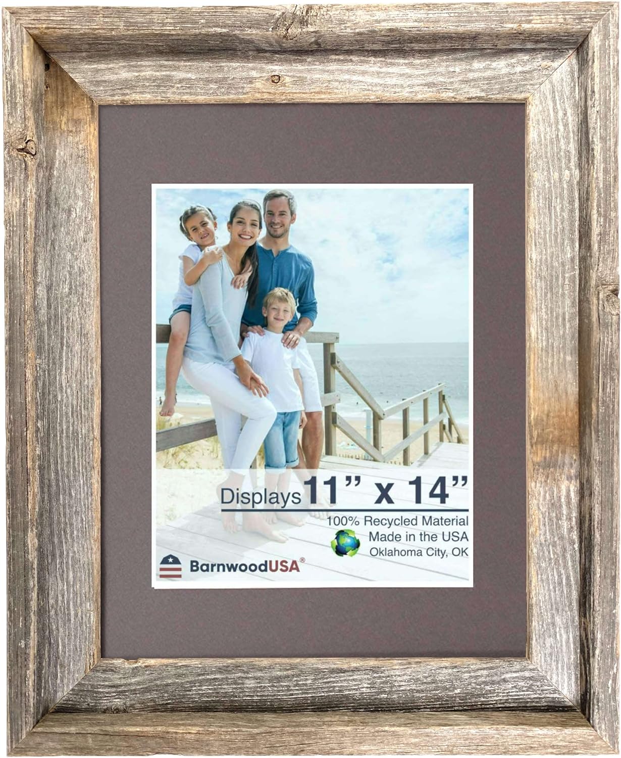 Rustic Signature Picture Frame with Mat Colors | White | Weathered Wood| Burlap | Cinder | Black