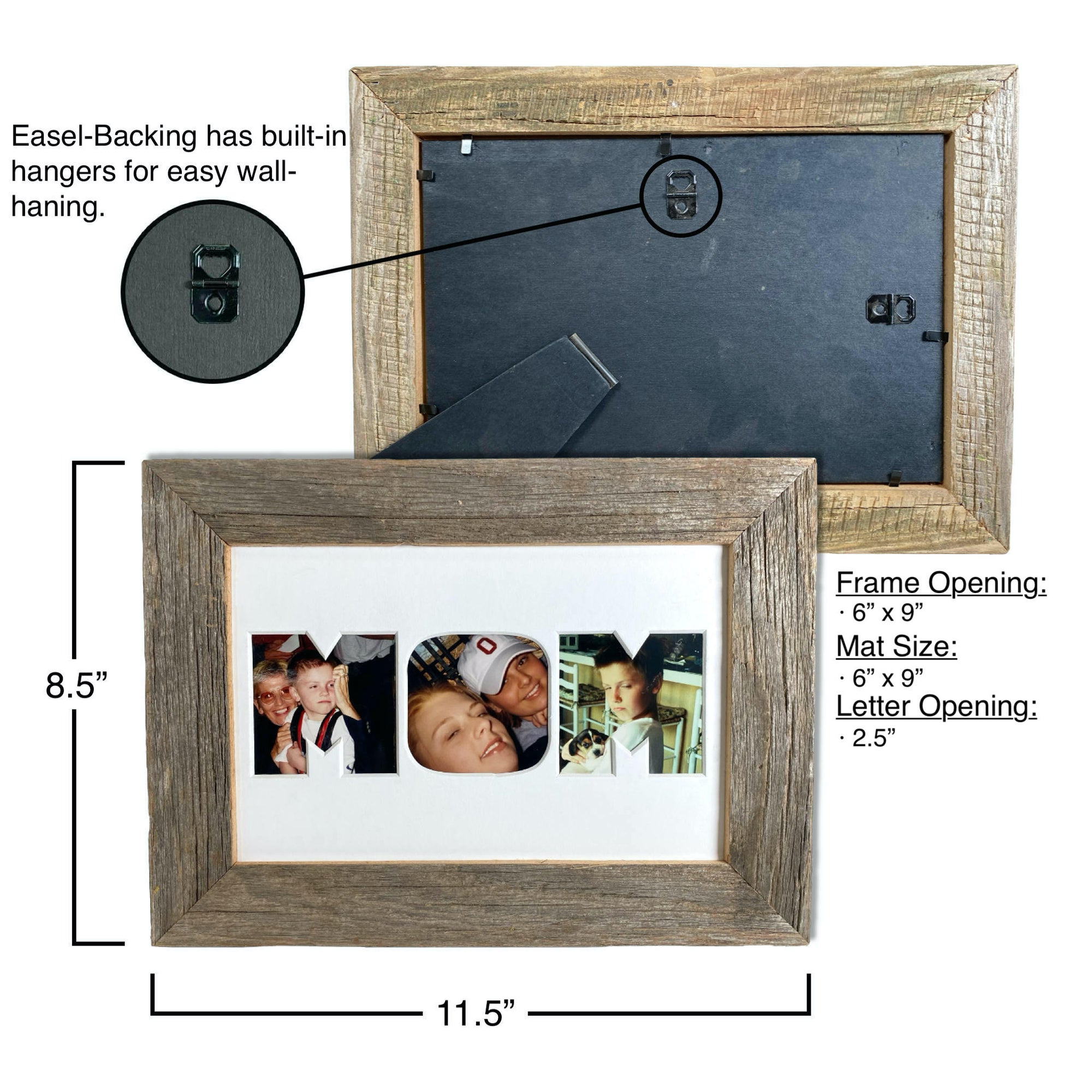 Mom Picture Frame Made from Reclaimed Wood with White Mat