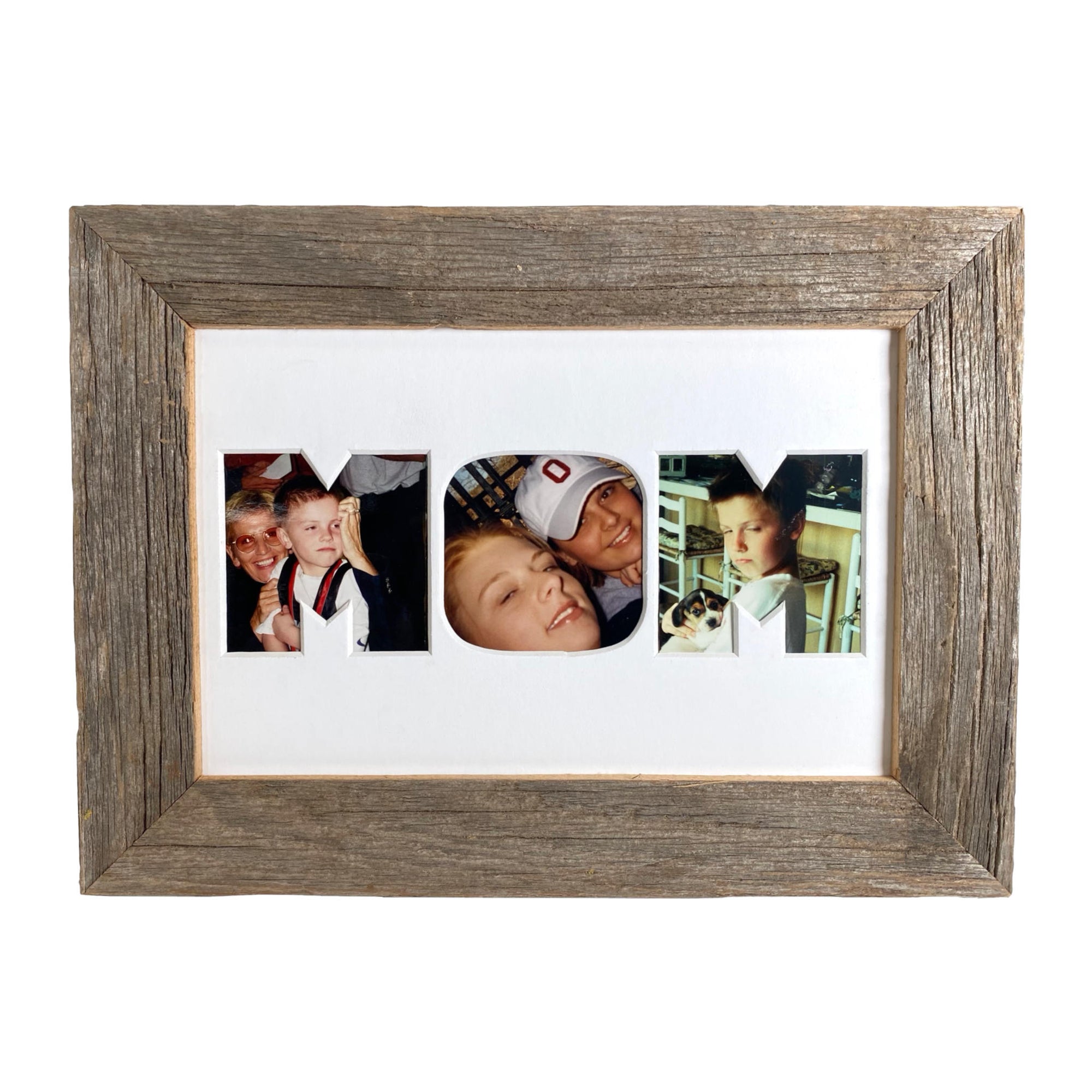Mom Picture Frame Made from Reclaimed Wood with White Mat