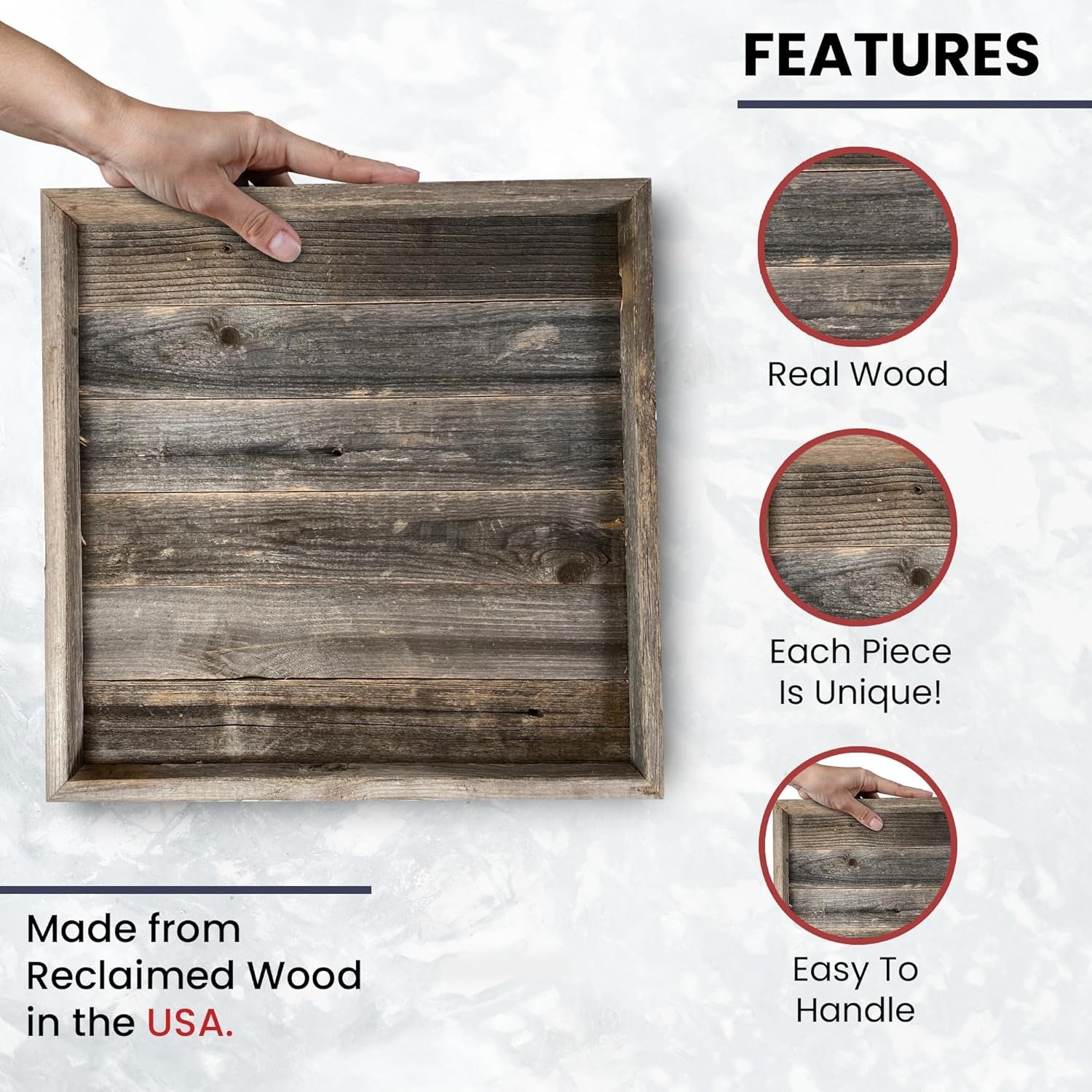 Large Rustic Ottoman Tray with Anti Scratch Felt Pad | 3 Colors | 18in & 24in