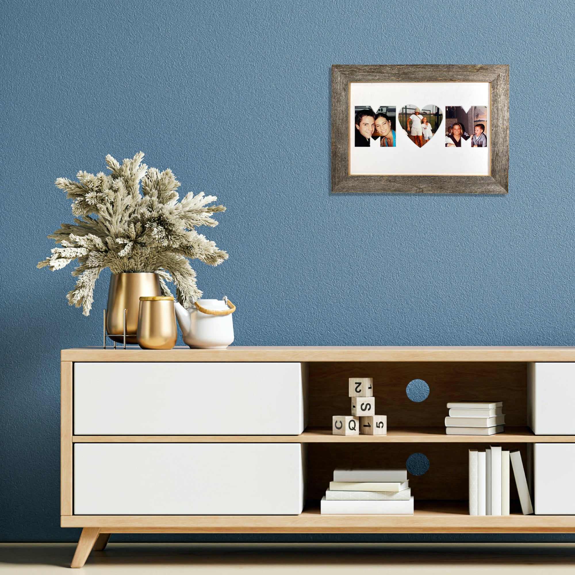 Mom Picture Frame Made from Reclaimed Wood with White Mat with Heart Shaped "O"