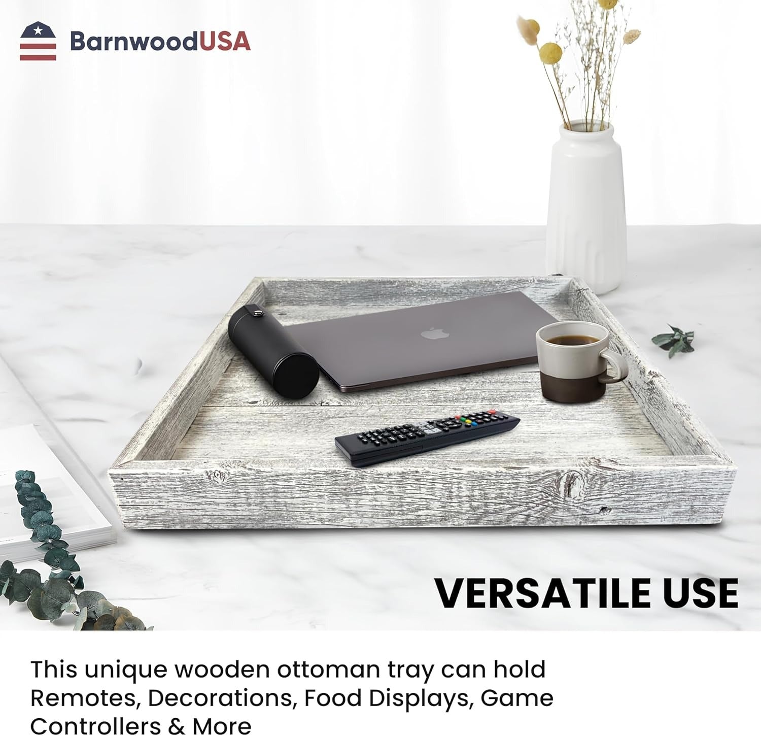 Large Rustic Ottoman Tray with Anti Scratch Felt Pad | 3 Colors | 18in & 24in