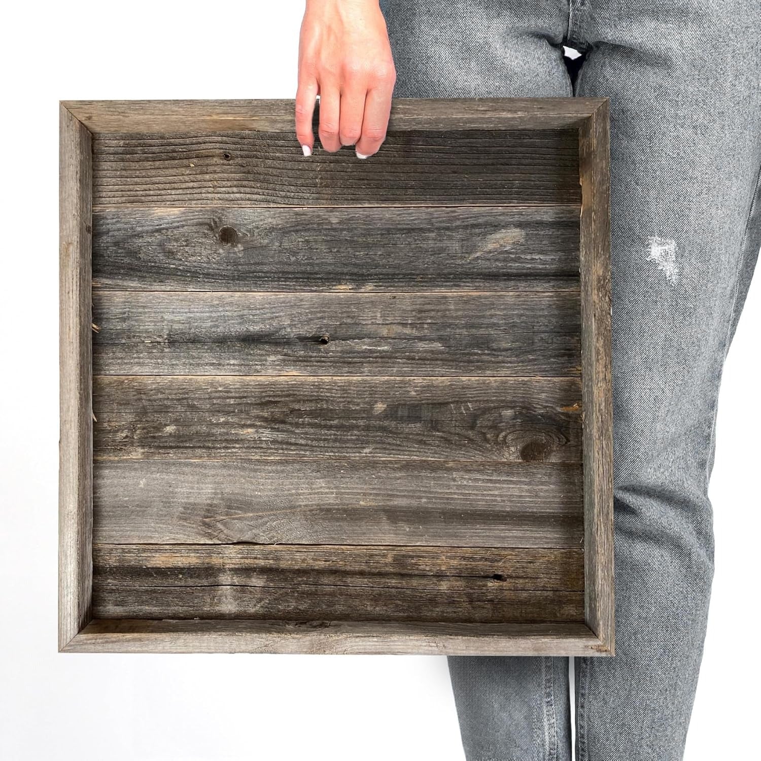 Large Rustic Ottoman Tray with Anti Scratch Felt Pad | 3 Colors | 18in & 24in