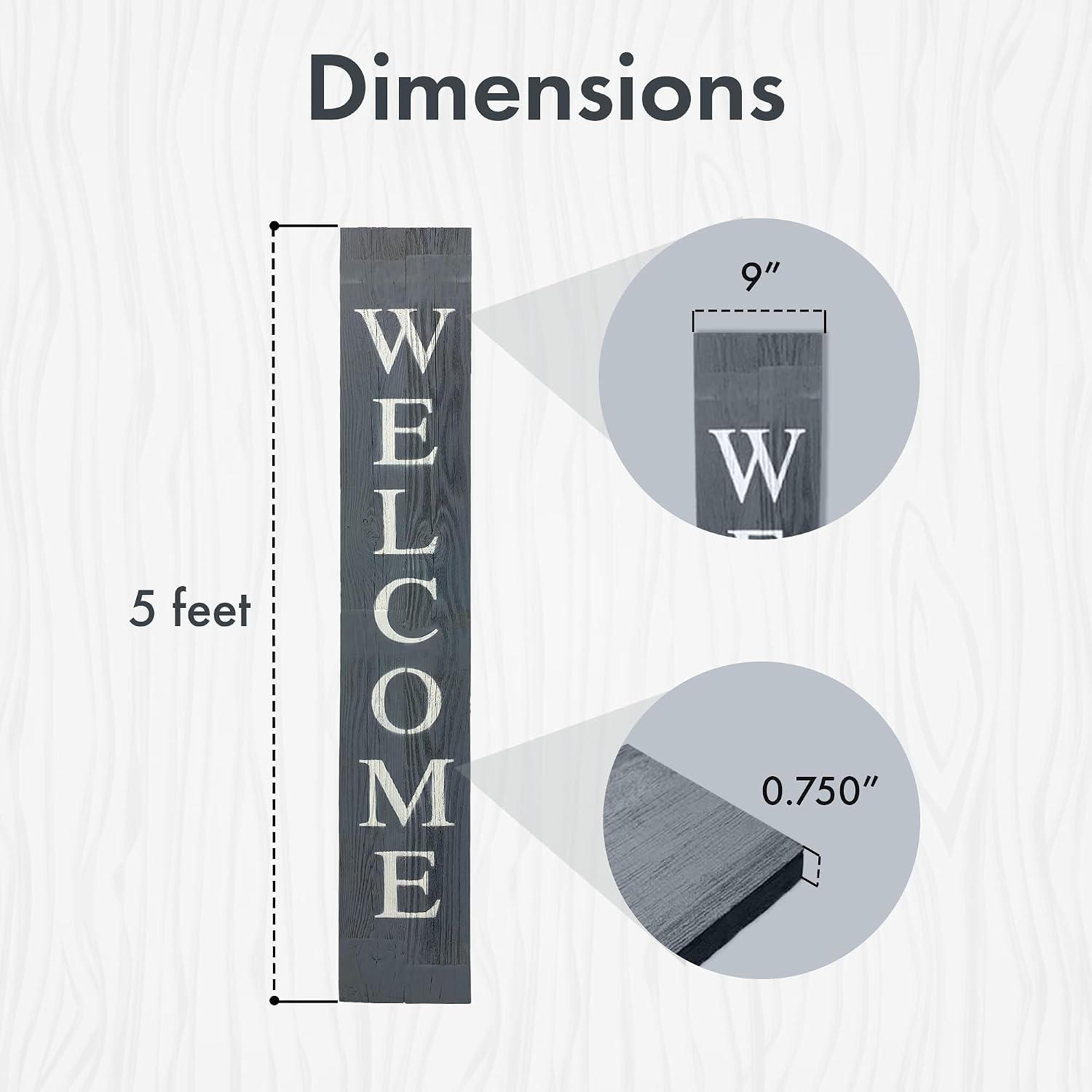Rustic Welcome Porch Sign | 5ft | Weathered Gray | More Colors Available!