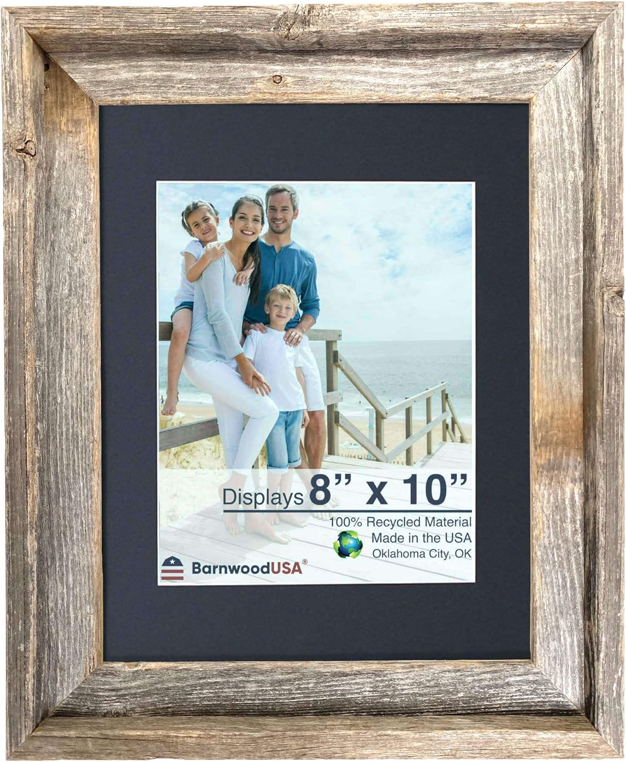 Rustic Signature Picture Frame with Mat Colors | White | Weathered Wood| Burlap | Cinder | Black