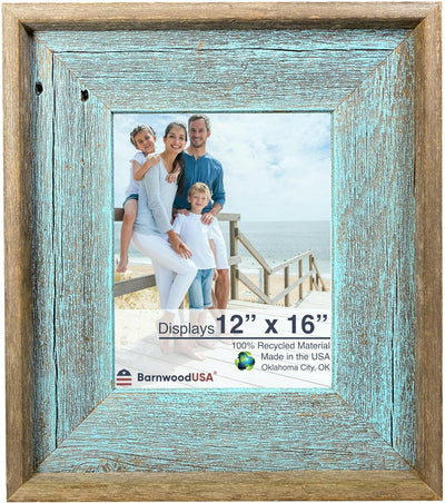 Rustic Farmhouse Artisan Picture Frame | Robins Egg Blue With Weathered Gray