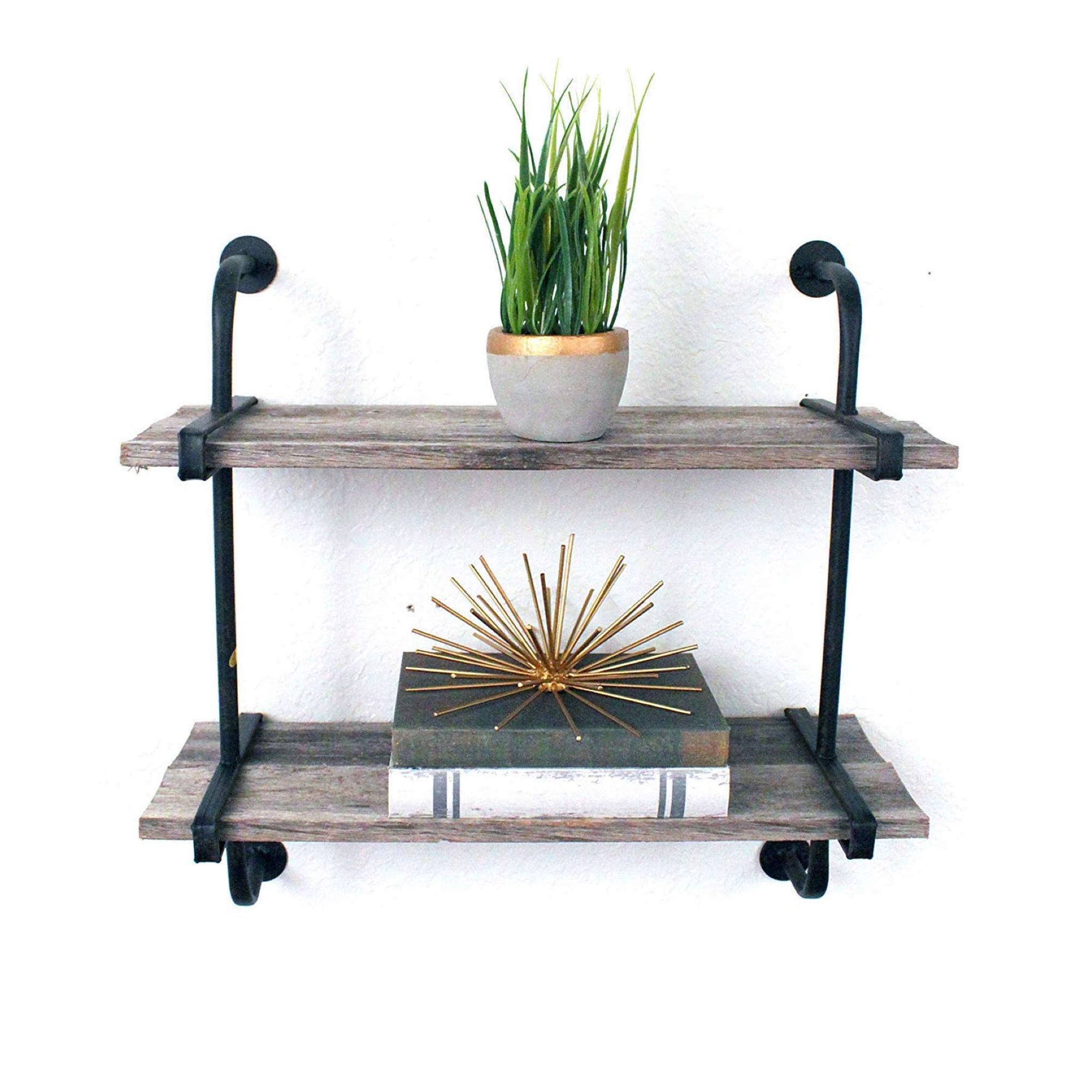 Rustic Industrial Shelf with Wood Planks - Barnwood USA