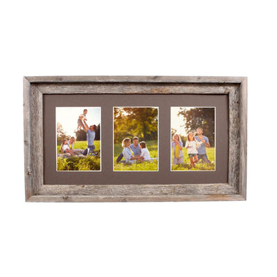 Rustic Signature Picture Frame with Multi Opening Weathered Wood Mat