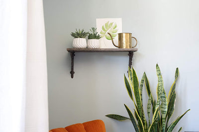 BarnwoodUSA Rustic Wooden Shelf with Victorian Brackets front view
