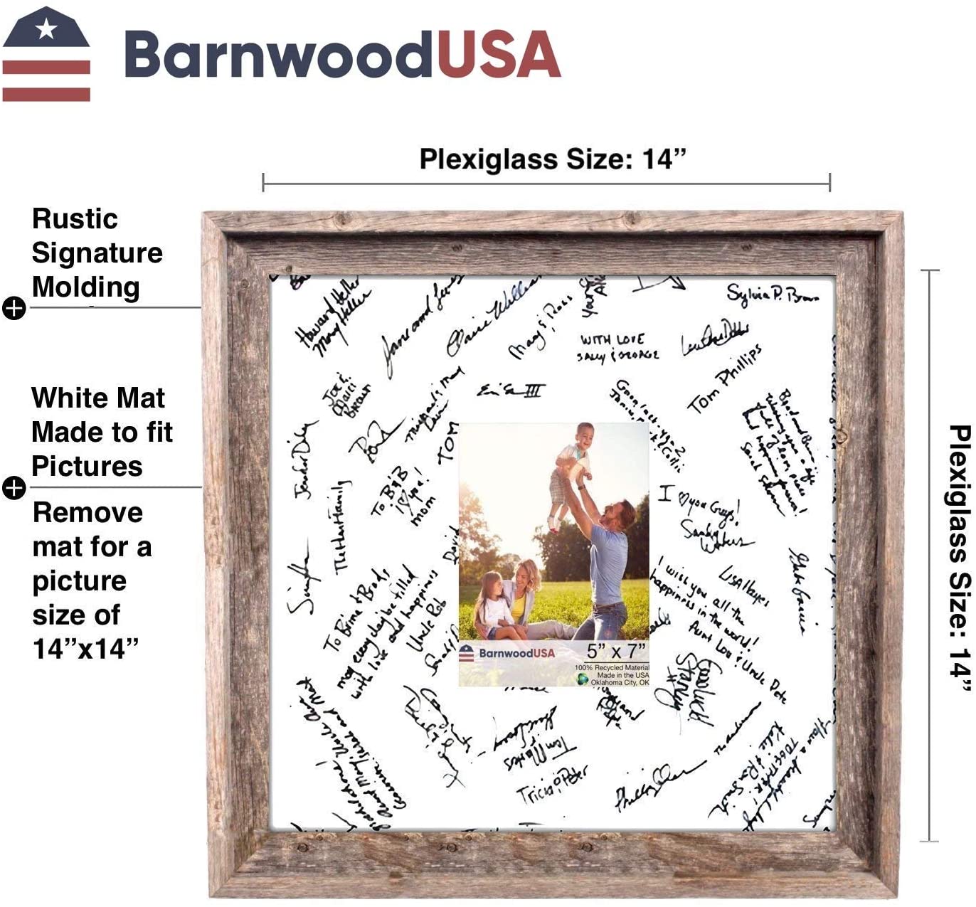 BarnwoodUSA 16x20 inch Signature Picture Frame for 11x14 inch Photos- 100% Reclaimed Wood, Black Mat