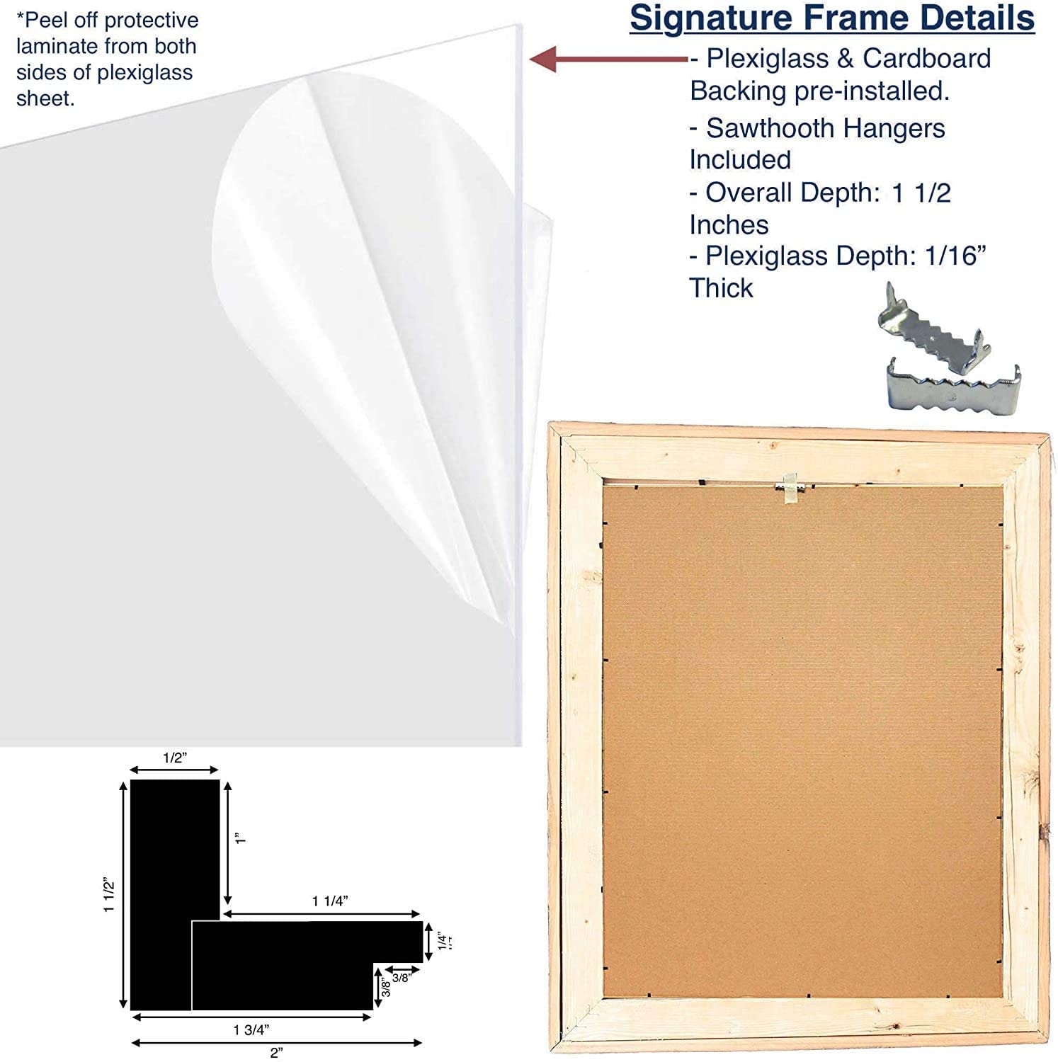 Wooden picture frame back view and side close view