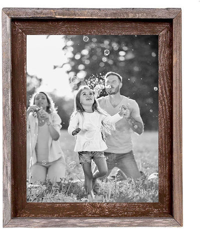 Rustic picture frame holding family photo