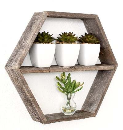 BarnwoodUSA Rustic Wood Hexagon Shelf With Plants