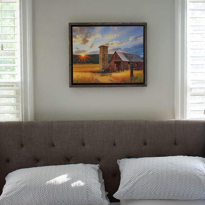 Rustic frame with a sunset picture in the living room