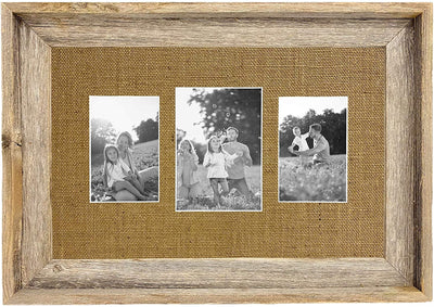 BarnwoodUSA  Rustic Farmhouse Style Montage Picture Frame Fits (3) Photos, Multiple Opening Display with Plexiglass, 100% Reclaimed Wood