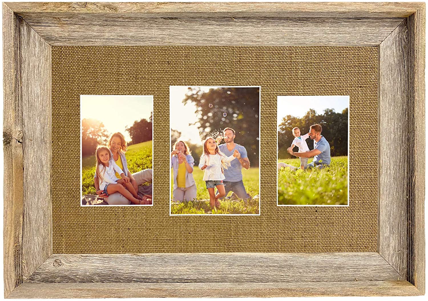 BARNWOODUSA | Farmhouse Style Rustic 16x20 Collage Picture Frame | 3 -  Opening Display with Plexiglass | Fits (1) 8x10 (2) 5x7 Photographs | 100%