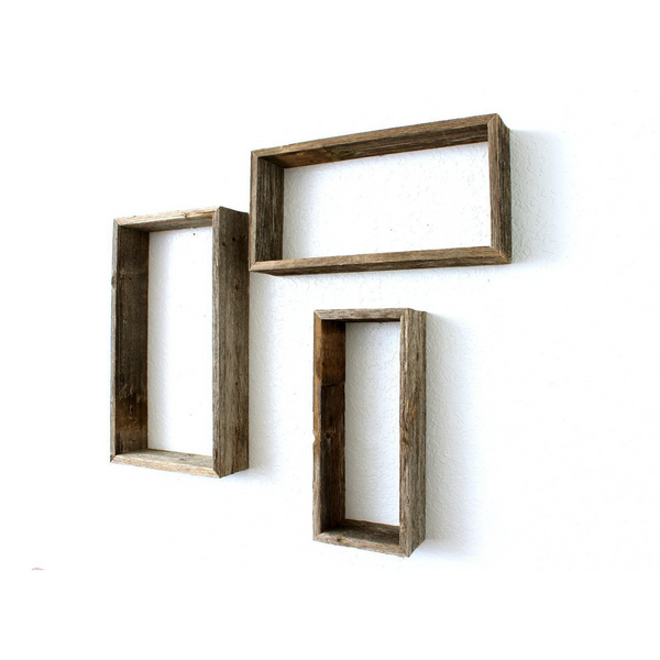 Rustic Farmhouse Floating Rectangle Shelves - Barnwood USA